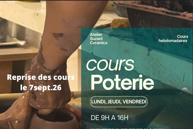 Cours Poterie Suzant Ceramics- Rentrée 2026-2027